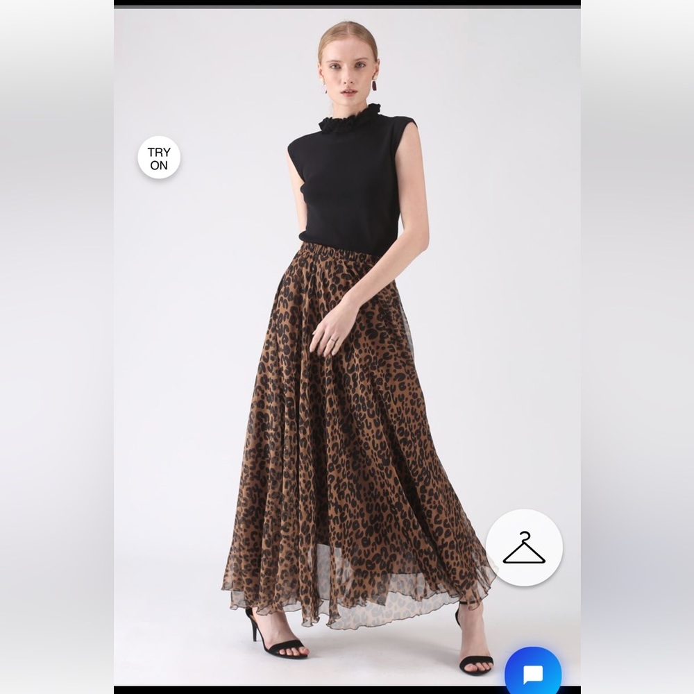 CHICWISH LEOPARD PRINT FULL LENGTH FULL CIRCLE SWINGY CHIFFON SKIRT - Picture 6 of 10